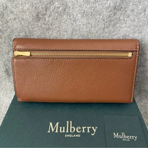 NWT $495 Mulberry Sadie Logo Plaque Flap Wallet Brown